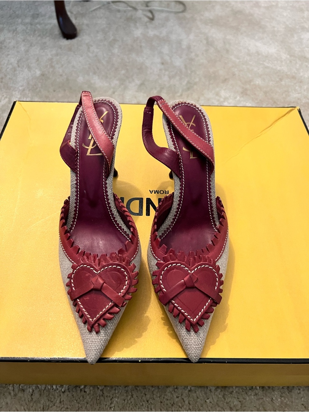VTG Archival YSL Red‎ Heart Slingback Heels. Limited Edition. Never Worn